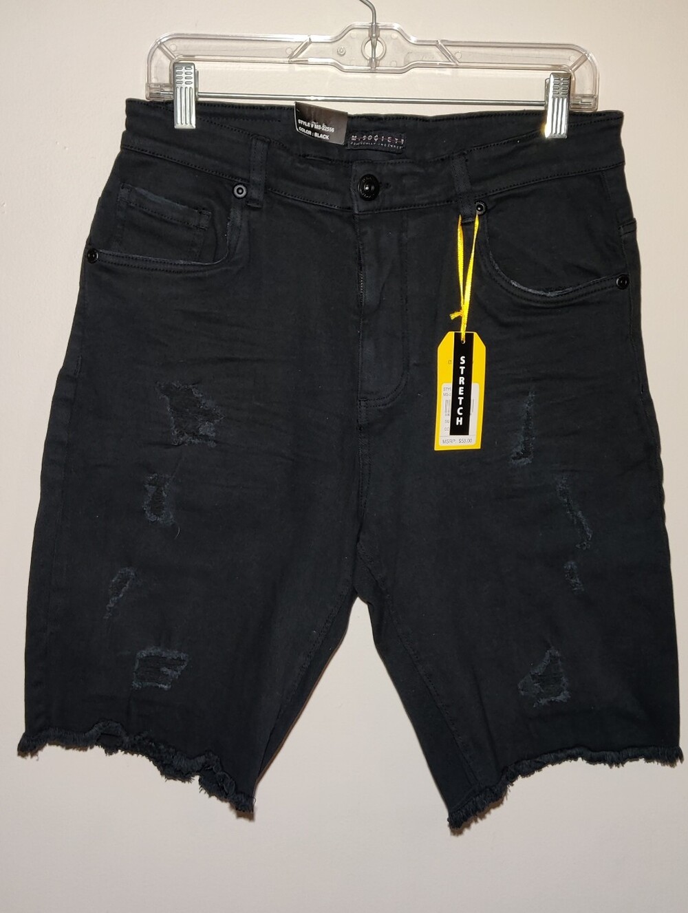 M Society Mens Black Denim Jean Shorts Stretch Ripped Distressed Cut Off 32 NWT